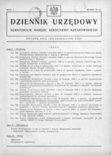 Dziennik Urzędowy Kuratorium Okręgu Szkolnego Rzeszowskiego. 1946, R. 1, nr 10-12 (grudzień)
