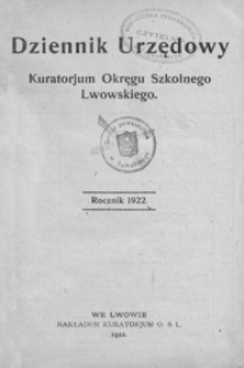 Dziennik Urzędowy dla Okręgu Szkolnego Lwowskiego. 1922, R. 26, nr 1-14