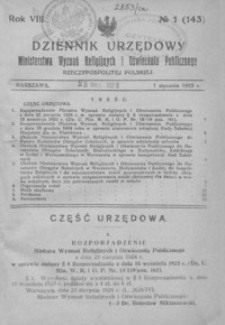 Dziennik Urzędowy Ministerstwa Wyznań Religijnych i Oświecenia Publicznego Rzeczypospolitej Polskiej. 1925, R. 8, nr 1-19