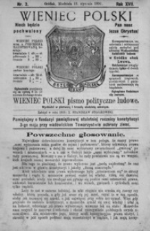Wieniec Polski : pismo polityczne ludowe. 1891, R. 17, nr 1-3 [łącznie z numerami na okaz]