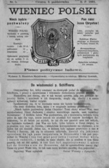 Wieniec Polski : pismo polityczne ludowe. 1891, [R. 17], nr 5, 7-8, 10