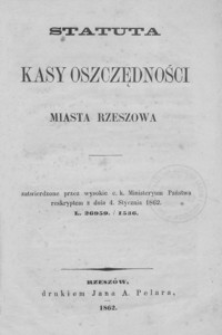 Statuta Kasy Oszczędności miasta Rzeszowa