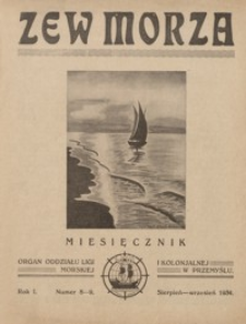 Zew Morza : organ Oddziału Ligi Morskiej i Kolonjalnej w Przemyślu. 1934, R. 1, nr 8-9 (sierpień-wrzesień)
