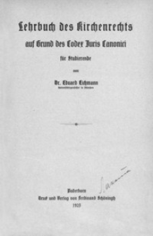 Lehrbuch des Kirchenrechts : auf Grund des Codex Iuris Canonici : für Studierende