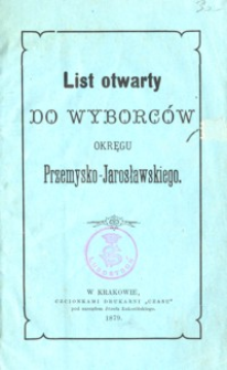 List otwarty do wyborców okręgu Przemysko-Jarosławskiego