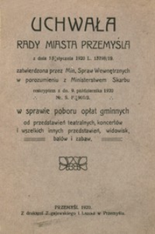 Uchwała Rady Miasta Przemyśla z dnia 15 stycznia 1920 […]
