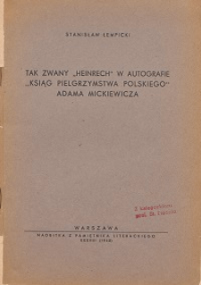 Tak zwany "Heinrech" w autografie "Ksiąg pielgrzymstwa polskiego" Adama Mickiewicza