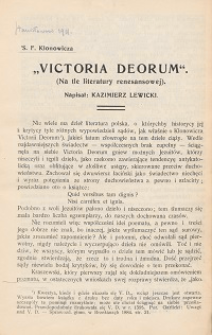 S. F. Klonowicza "Victoria deorum" : (na tle literatury renesansowej)