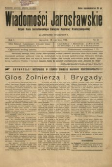 Wiadomości Jarosławskie : organ Koła Jarosławskiego Związku Naprawy Rzeczypospolitej. 1928, R. 1, nr 21 (czerwiec)
