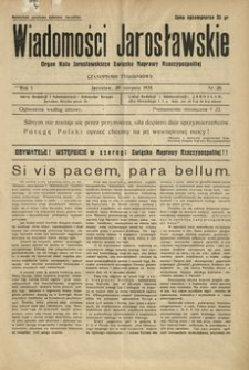 Wiadomości Jarosławskie : organ Koła Jarosławskiego Związku Naprawy Rzeczypospolitej. 1928, R. 1, nr 30 (sierpień)