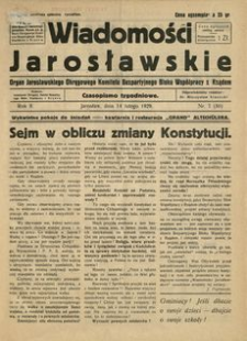 Wiadomości Jarosławskie : organ Jarosławskiego Okręgowego Komitetu Bezpartyjnego Bloku Współpracy z Rządem. 1929, R. 2, nr 6 (luty)