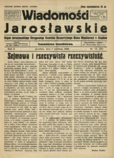 Wiadomości Jarosławskie : organ Jarosławskiego Okręgowego Komitetu Bezpartyjnego Bloku Współpracy z Rządem. 1929, R. 2, nr 14 (kwiecień)