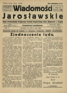 Wiadomości Jarosławskie : organ Jarosławskiego Okręgowego Komitetu Bezpartyjnego Bloku Współpracy z Rządem. 1929, R. 2, nr 25 (czerwiec)