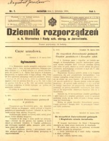 Dziennik rozporządzeń c. k. Starostwa i Rady szk[olnej] okręg[owej] w Jarosławiu. 1900, R. 1, nr 7 (kwiecień)