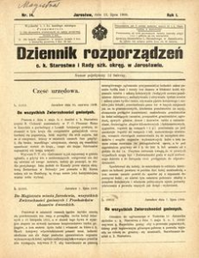 Dziennik rozporządzeń c. k. Starostwa i Rady szk[olnej] okręg[owej] w Jarosławiu. 1900, R. 1, nr 14 (lipiec)