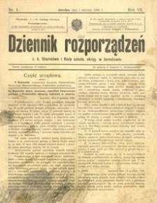 Dziennik rozporządzeń c. k. Starostwa i Rady szkoln[ej] okręg[owej] w Jarosławiu. 1906, R. 7, nr 1 (styczeń)