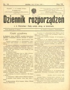 Dziennik rozporządzeń c. k. Starostwa i Rady szkoln[ej] okręg[owej] w Jarosławiu. 1906, R. 7, nr 14 (lipiec)