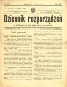 Dziennik rozporządzeń c. k. Starostwa i Rady szkoln[ej] okręg[owej] w Jarosławiu. 1906, R. 7, nr 16 (sierpień)