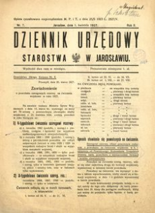 Dziennik Urzędowy Starostwa w Jarosławiu. 1927, R. 2, nr 7 (kwiecień)