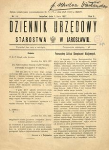 Dziennik Urzędowy Starostwa w Jarosławiu. 1927, R. 2, nr 14 (lipiec)