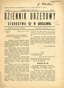 Dziennik Urzędowy Starostwa w Jarosławiu. 1927, R. 2, nr 15 (lipiec)