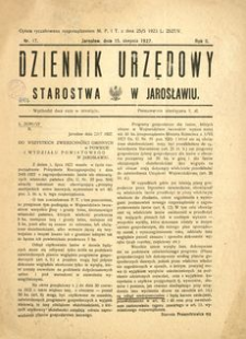 Dziennik Urzędowy Starostwa w Jarosławiu. 1927, R. 2, nr 17 (sierpień)