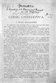 Sprawozdanie Dyrekcji c. k. Gimnazjum w Przemyślu za rok 1906-1907