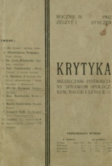 Krytyka : miesięcznik poświęcony sprawom społecznym, nauce i sztuce. 1902, R. 4, z. 1