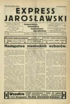 Express Jarosławski : bezpartyjne, niezależne czasopismo tygodniowe. 1930, R. 3, nr 38 (wrzesień)