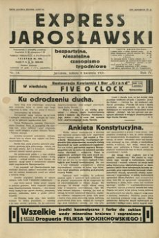 Express Jarosławski : bezpartyjne, niezależne czasopismo tygodniowe. 1931, R. 4, nr 14 (kwiecień)