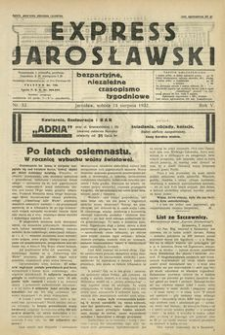 Express Jarosławski : bezpartyjne, niezależne czasopismo tygodniowe. 1932, R. 5, nr 33 (sierpień)