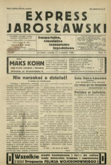 Express Jarosławski : bezpartyjne, niezależne czasopismo tygodniowe. 1932, R. 5, nr 38 (wrzesień)
