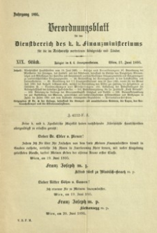 Verordnungsblatt für den Dienstbereich des k. k. Finanzministeriums für die im Reichsrathe vertretenen Königreiche und Länder. 1895, St. 19
