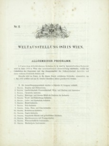 Weltausstellung 1873 in Wien : Allgemeines Programm. 1871, nr 2