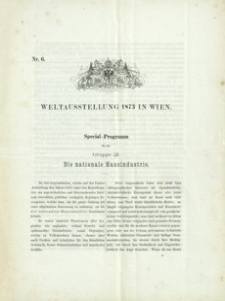 Weltausstellung 1873 in Wien : Special Programm für die Gruppe 21. Die nationale Hausindustrie. 1871, nr 6