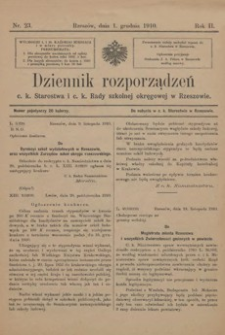 Dziennik rozporządzeń c. k. Starostwa i c. k. Rady szkolnej okręgowej w Rzeszowie. 1910, R. 2, nr 23