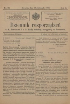 Dziennik rozporządzeń c. k. Starostwa i c. k. Rady szkolnej okręgowej w Rzeszowie. 1910, R. 2, nr 22
