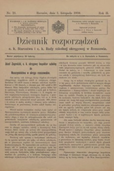 Dziennik rozporządzeń c. k. Starostwa i c. k. Rady szkolnej okręgowej w Rzeszowie. 1910, R. 2, nr 21