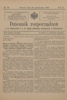 Dziennik rozporządzeń c. k. Starostwa i c. k. Rady szkolnej okręgowej w Rzeszowie. 1910, R. 2, nr 20