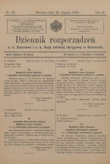 Dziennik rozporządzeń c. k. Starostwa i c. k. Rady szkolnej okręgowej w Rzeszowie. 1910, R. 2, nr 16