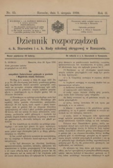 Dziennik rozporządzeń c. k. Starostwa i c. k. Rady szkolnej okręgowej w Rzeszowie. 1910, R. 2, nr 15