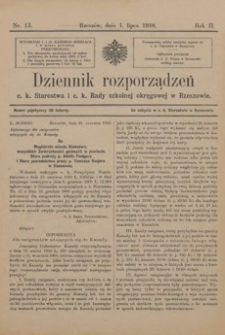 Dziennik rozporządzeń c. k. Starostwa i c. k. Rady szkolnej okręgowej w Rzeszowie. 1910, R. 2, nr 13
