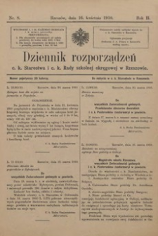 Dziennik rozporządzeń c. k. Starostwa i c. k. Rady szkolnej okręgowej w Rzeszowie. 1910, R. 2, nr 8