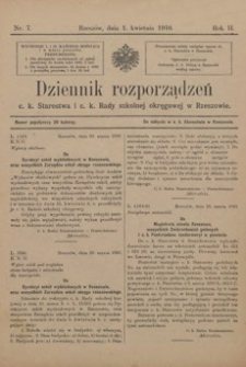 Dziennik rozporządzeń c. k. Starostwa i c. k. Rady szkolnej okręgowej w Rzeszowie. 1910, R. 2, nr 7