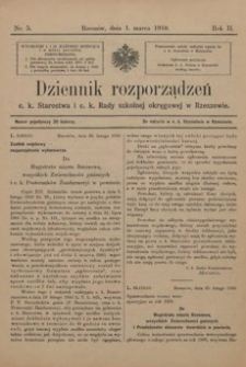 Dziennik rozporządzeń c. k. Starostwa i c. k. Rady szkolnej okręgowej w Rzeszowie. 1910, R. 2, nr 5