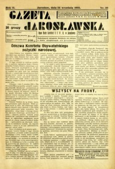 Gazeta Jarosławska : organ Rady Grodzkiej B. B. W. R. w Jarosławiu. 1933, R. 2, nr 20 (24 września)