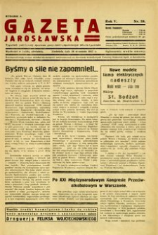 Gazeta Jarosławska : tygodnik poświęcony sprawom gospodarczo-społecznym miasta i powiatu. 1937, R. 5, nr 38 (26 września)
