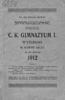 Sprawozdanie Dyrekcyi C. K. Gimnazyum I Wyższego w Nowym Sączu za rok szkolny 1913