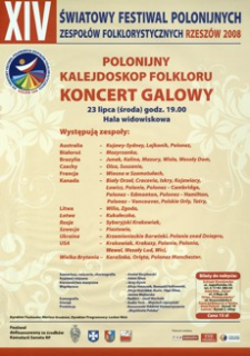 XIV Światowy Festiwal Polonijnych Zespołów Folklorystycznych : Rzeszów 2008 : polonijny kalejdoskop folkloru : koncert galowy [Plakat]