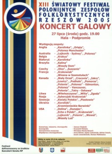 XIII Światowy Festiwal Polonijnych Zespołów Folklorystycznych : Rzeszów 2005 : koncert galowy [Plakat]